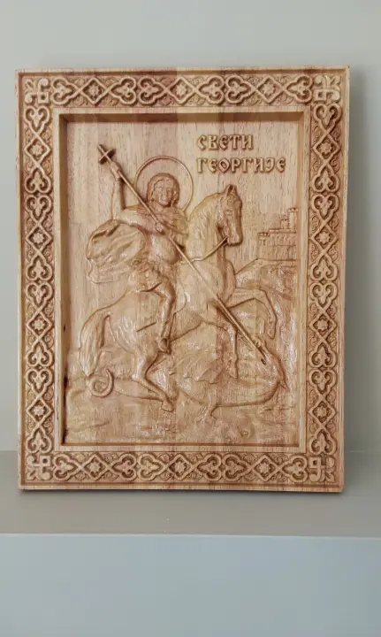 Saint George Icon 2, Religious home decor wood carved icon