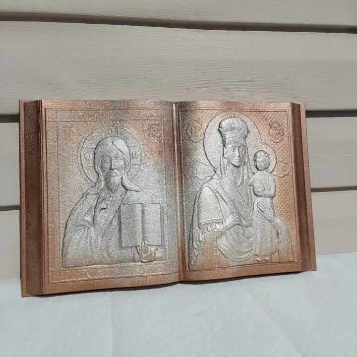 Jesus and Virgin Mary book Icon 45, Religious home decor MDF carved icon