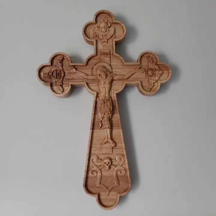 Crucifix carving cross 29, Religious home decor wood carved crucifix